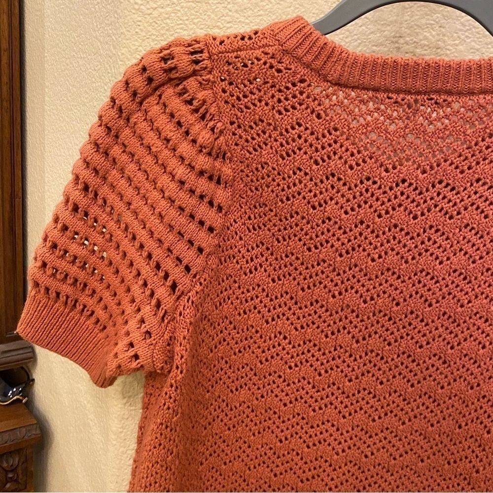 MADEWELL Women Orange Open Knit Short Sleeve Sweater Top Size Small - Picture 5 of 8